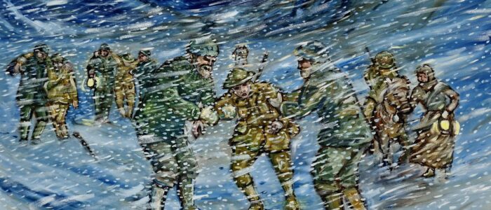 Oil painting on canvas, 160 x 116 cm, The Rescue on Eskifjarðarheiði, 1942